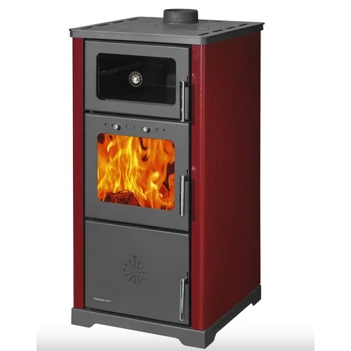 HUNOR Vera Oven sütős, vízteres kandalló öntvény tűztérrel, bordó színű külső burkolattal (24,9 kW)