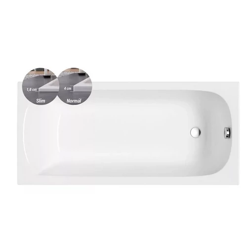 M-ACRYL Mira SLIM fehér színű egyenes akril kád vékony peremmel 170x70 kádlábbal és peremrögzítővel