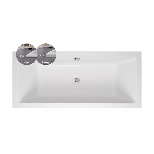 M-ACRYL Sabina Slim fehér színű egyenes akril kád vékony peremmel 160x75 kádlábbal és peremrögzítővel