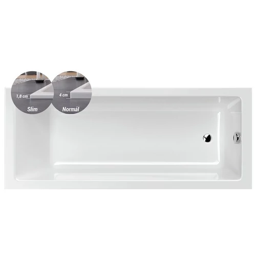 M-ACRYL Sandra Slim fehér színű egyenes akril kád vékony peremmel 150x70 kádlábbal és peremrögzítővel 